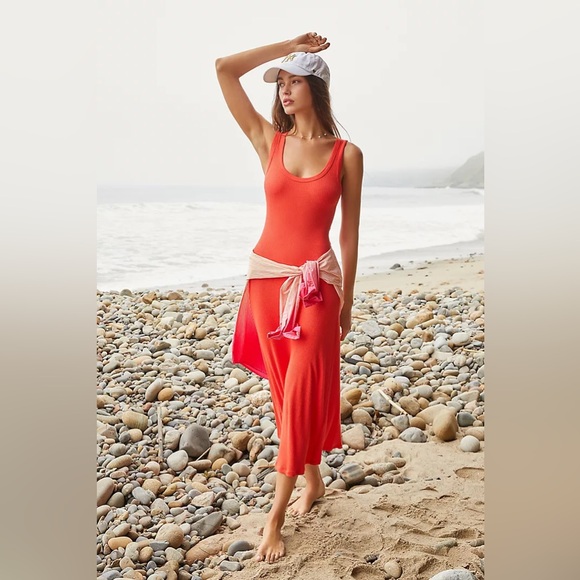 l*space Dresses & Skirts - NEW AnthropologieL*SPACE Ribbed Tank Dress Red Maxi Bodycon Strechy Summer sz 10